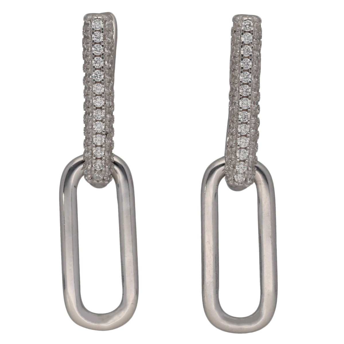 New Sterling Silver Cubic Zirconia Pave Link Earrings