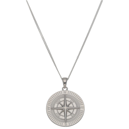 New Sterling Silver Compass Pendant With Chain 20"