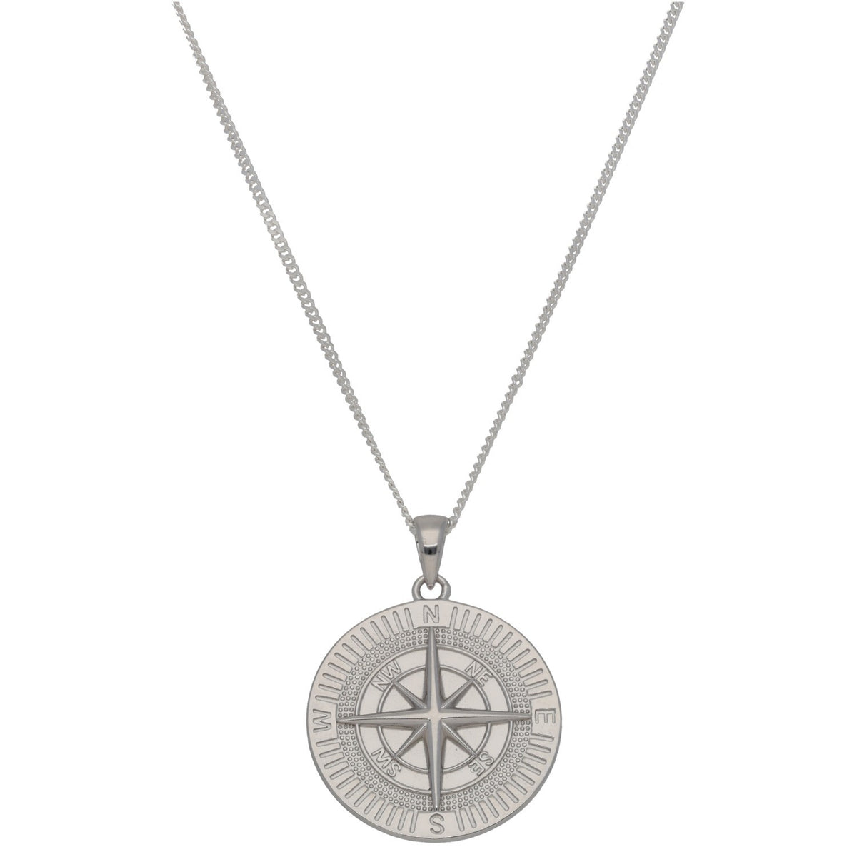 New Sterling Silver Compass Pendant With Chain 20"