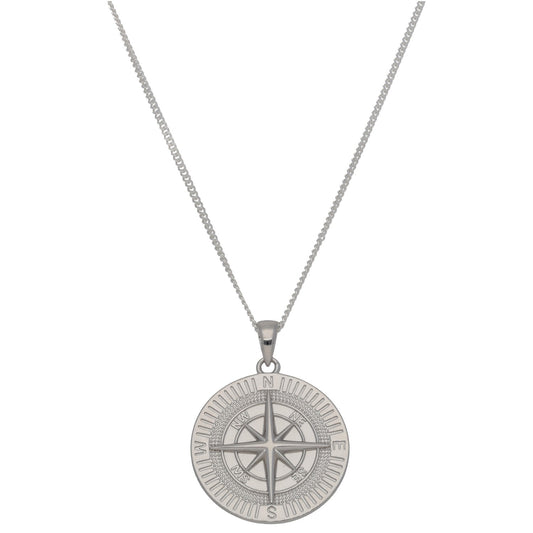New Sterling Silver Compass Pendant With Chain 20"