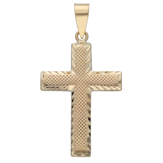 New 9ct Gold Diamond Cut Cross Pendant 32mm