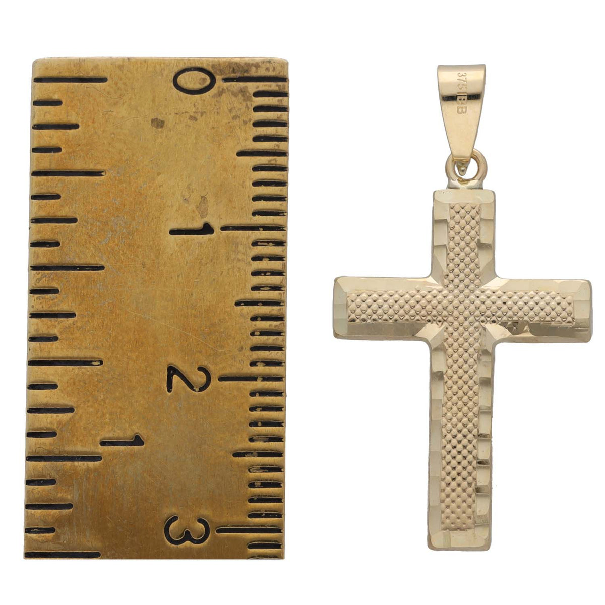 New 9ct Gold Diamond Cut Cross Pendant 32mm