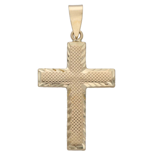 New 9ct Gold Diamond Cut Cross Pendant 32mm