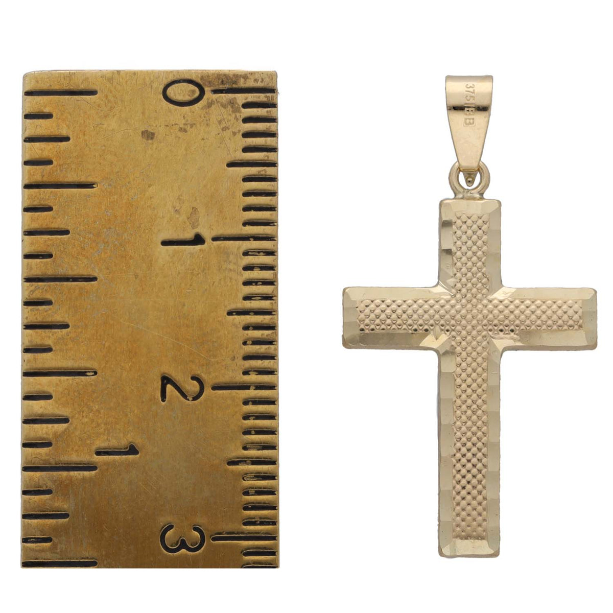 New 9ct Gold Diamond Cut Cross Pendant 32mm