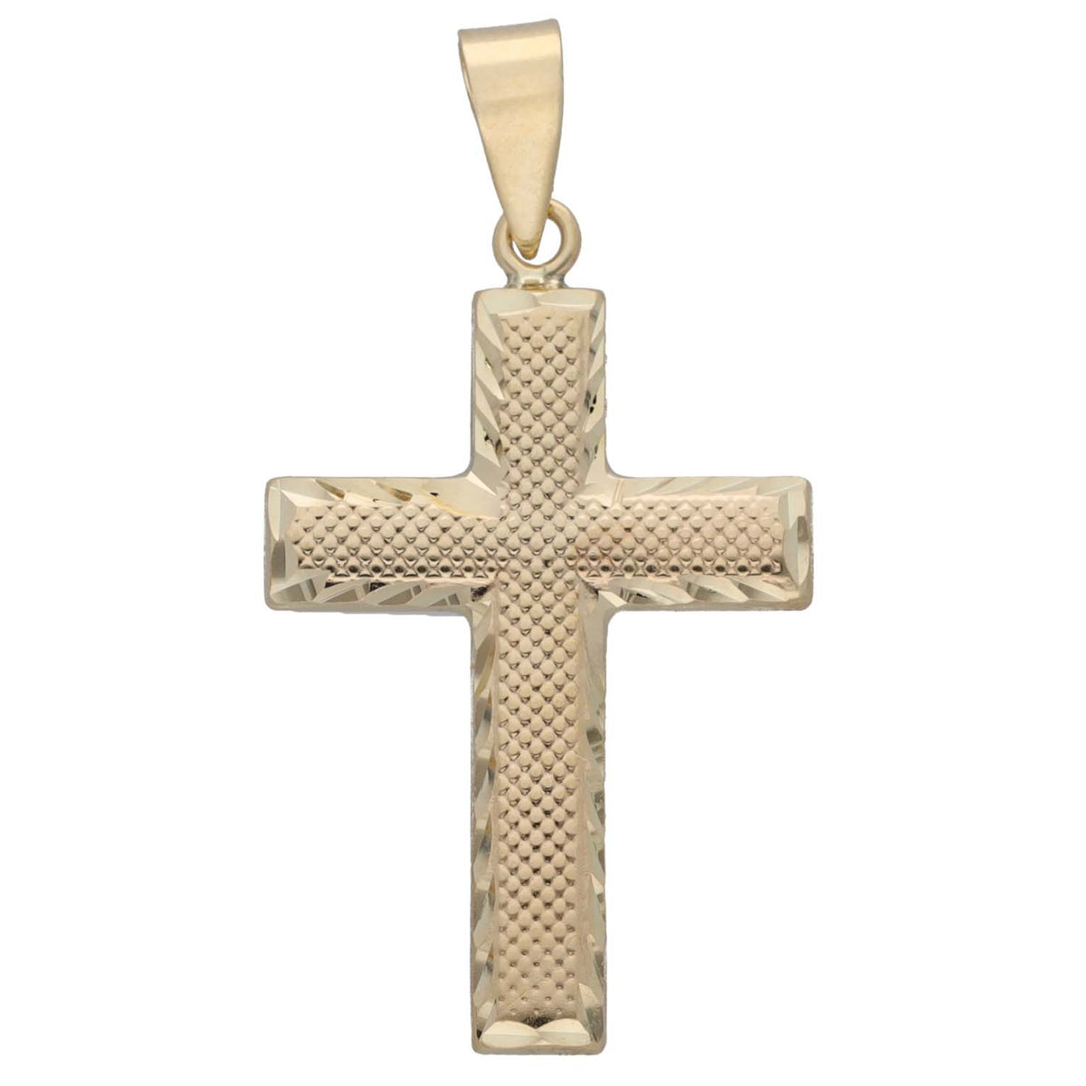 New 9ct Gold Diamond Cut Cross Pendant 32mm