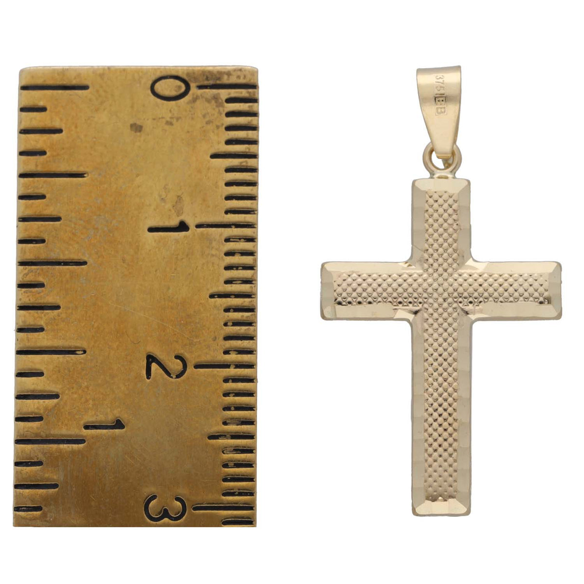 New 9ct Gold Diamond Cut Cross Pendant 32mm