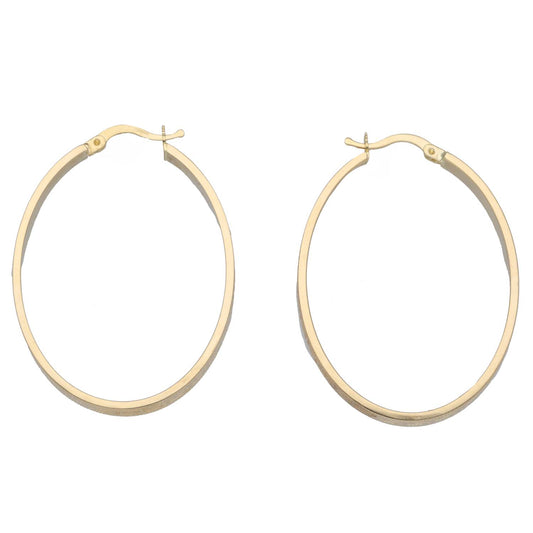 New 14ct Gold Greek Key Oval Hoop Earrings