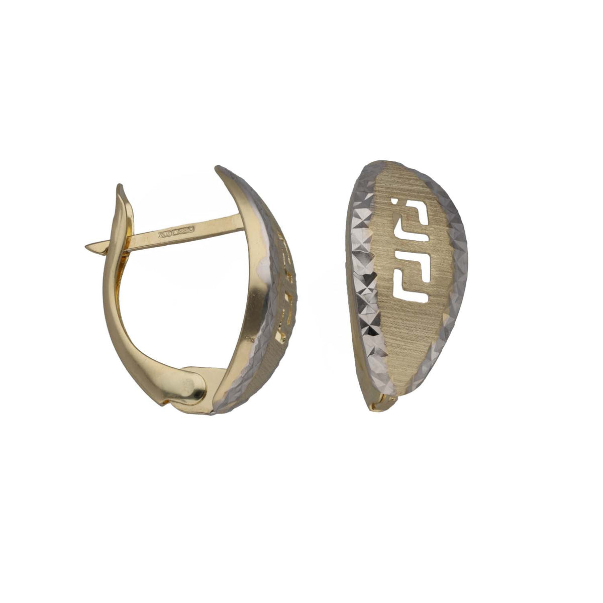 New 14ct Gold Bi-Colour Greek Key Stud Earrings