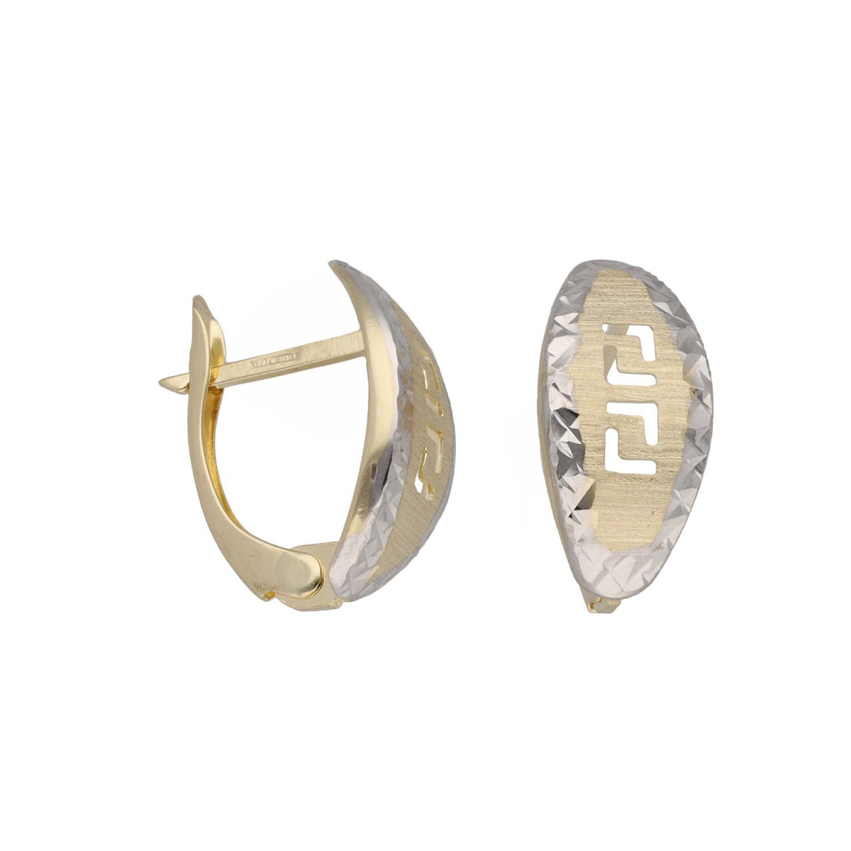 New 14ct Gold Bi-Colour Greek Key Stud Earrings