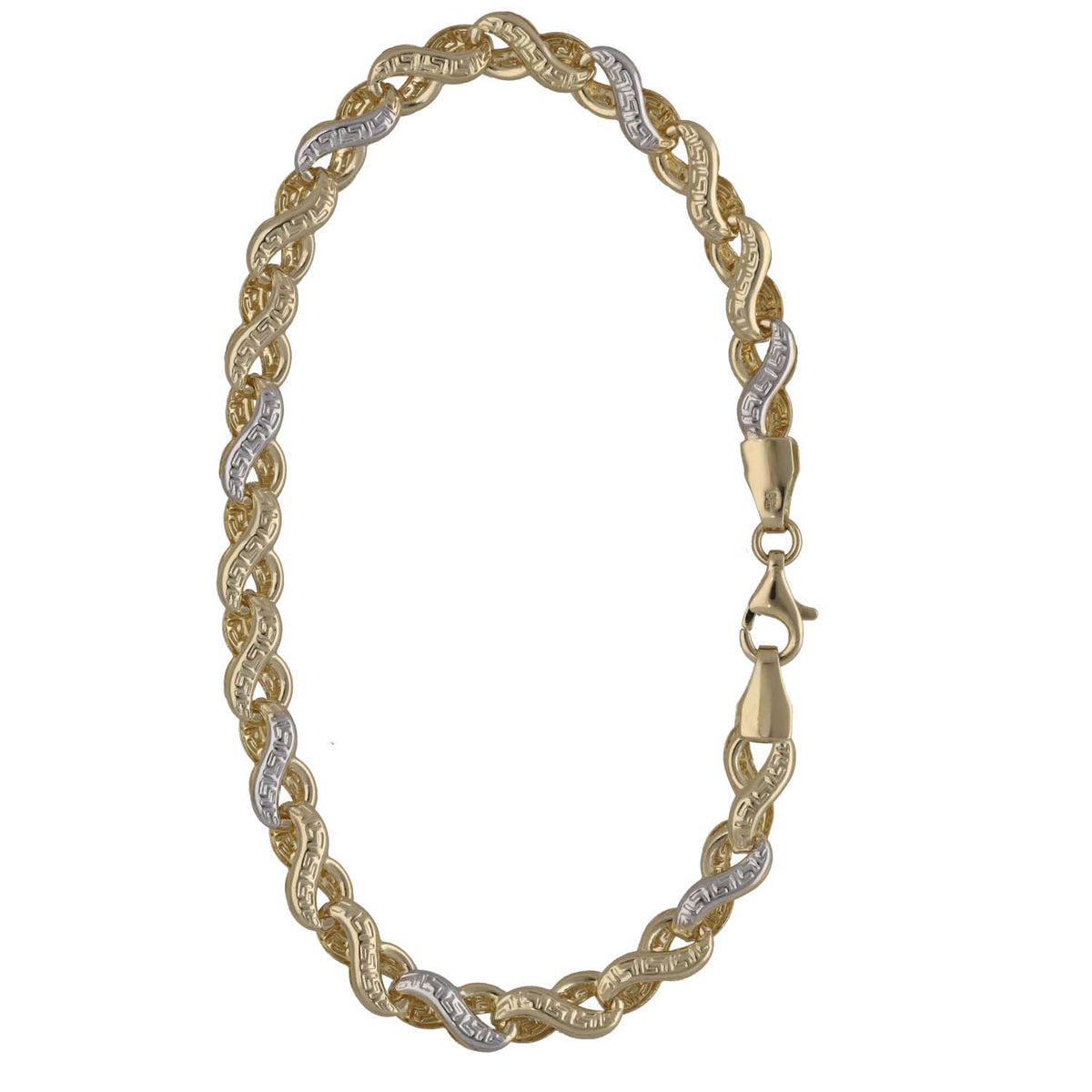 New 14ct Bi-Colour Gold Greek Key Bracelet