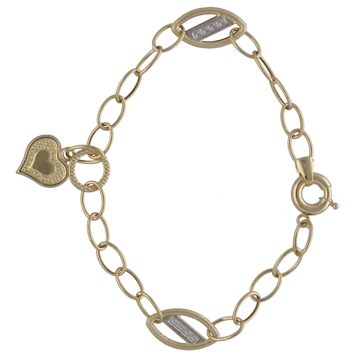 New 14ct Gold Greek Key & Heart Bracelet