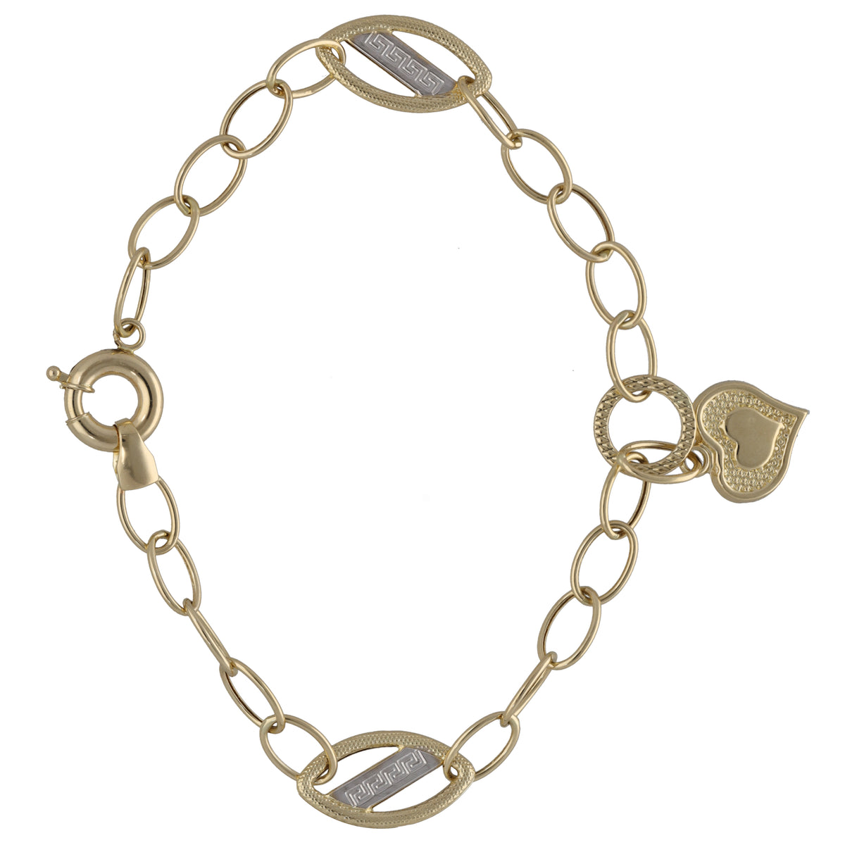 New 14ct Gold Greek Key & Heart Bracelet