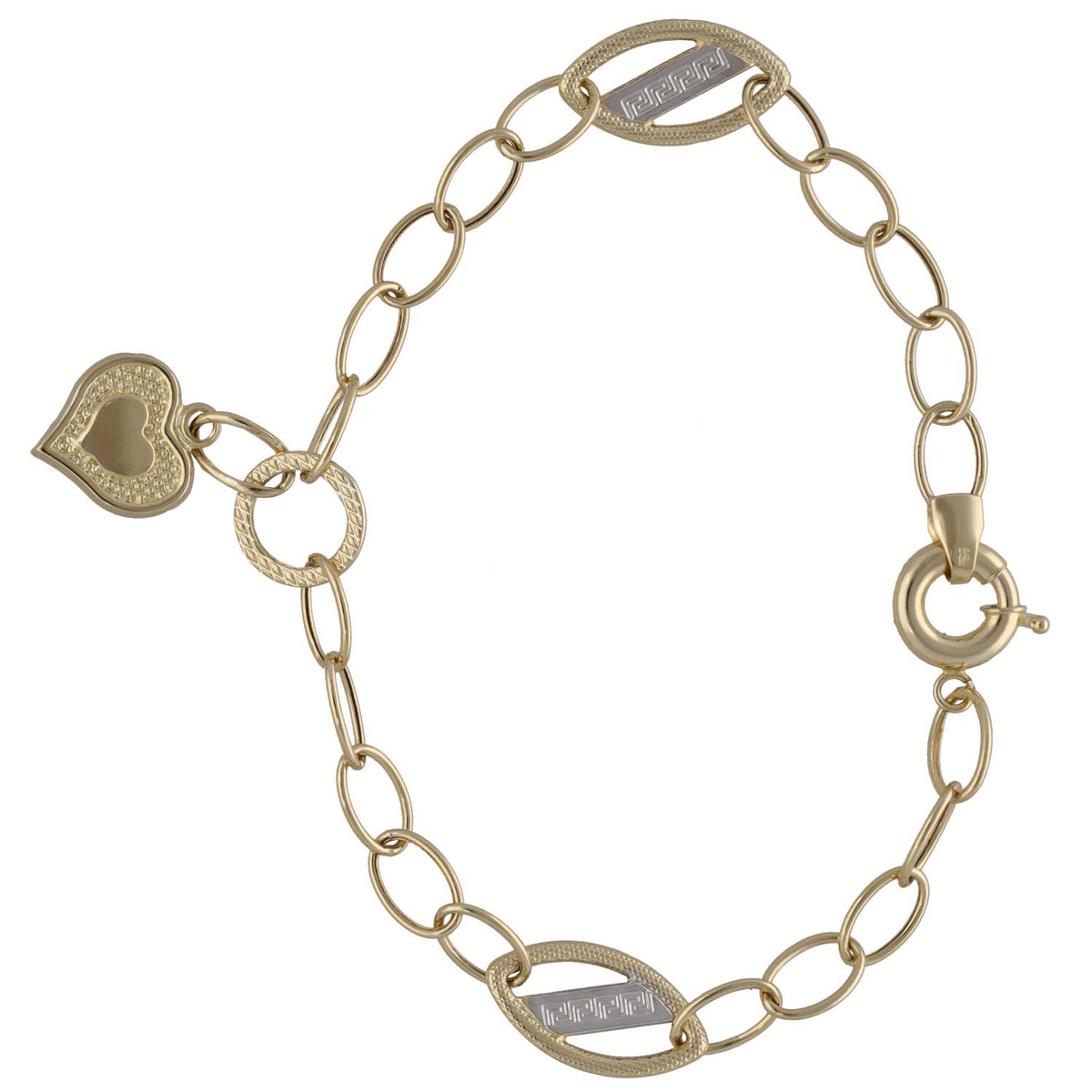 New 14ct Gold Greek Key & Heart Bracelet