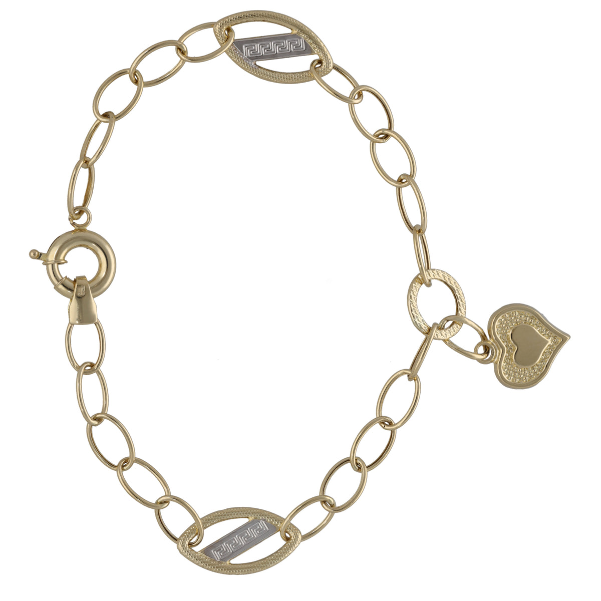 New 14ct Gold Greek Key & Heart Bracelet