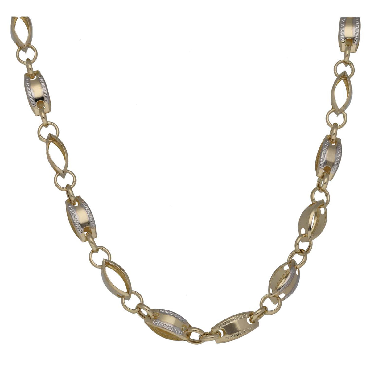 New 14ct Bi-Colour Gold Greek Key Fancy Necklace 22"