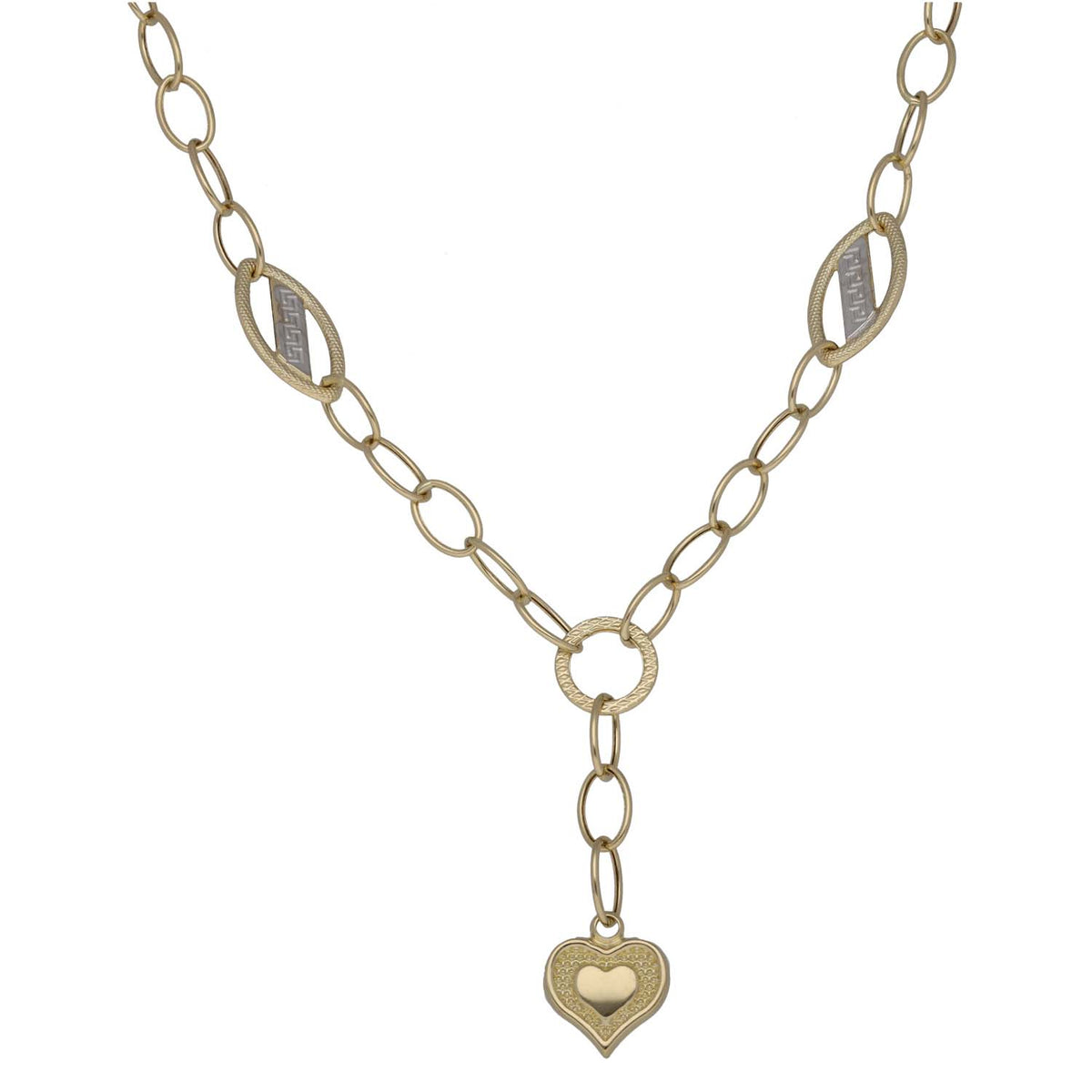 New 14ct Gold Greek Key & Heart Chain 18"