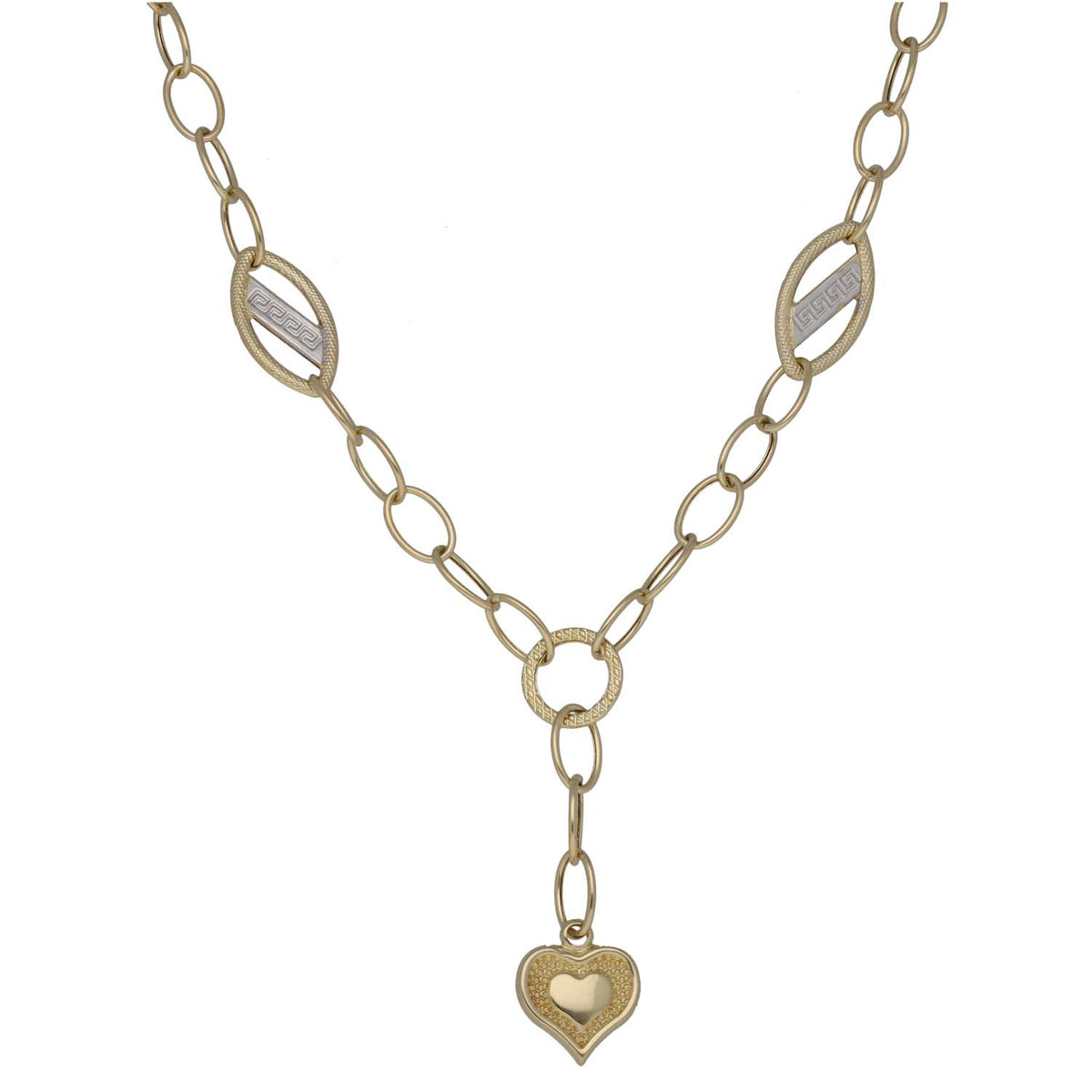 New 14ct Gold Greek Key & Heart Chain 18"