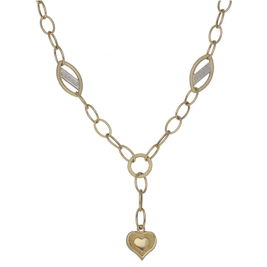 New 14ct Gold Greek Key & Heart Chain 18"