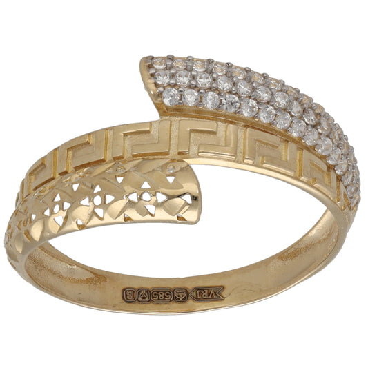 New 14ct Gold Cubic Zirconia Greek Key & Wrap Ring Size Q