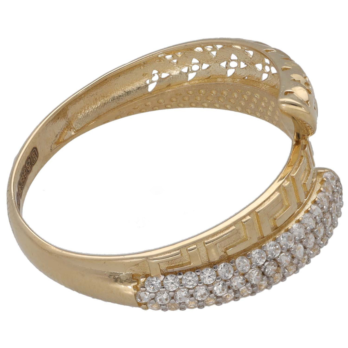 New 14ct Gold Cubic Zirconia Greek Key & Wrap Ring Size Q