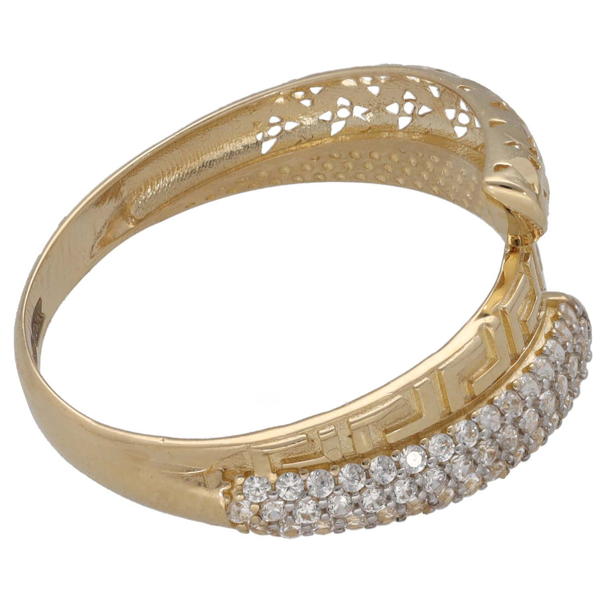 New 14ct Gold Cubic Zirconia Greek Key & Wrap Ring Size Q