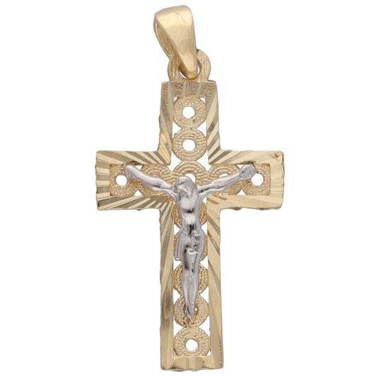 New 14ct Bi-Colour Gold Crucifix Pendant