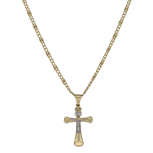 New 14ct Bi-Colour Gold Crucifix Pendant With Chain 18"