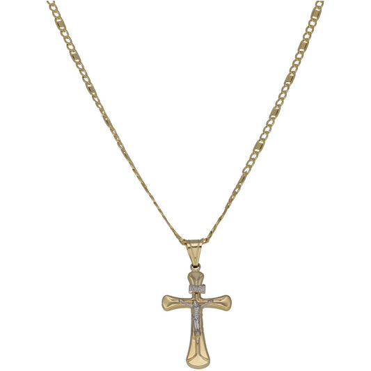 New 14ct Bi-Colour Gold Crucifix Pendant With Chain 18"