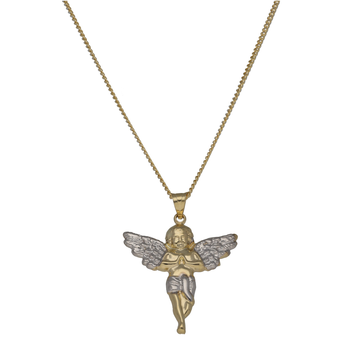 New 14ct Bi-Colour Gold Cherub Pendant With Chain 16"