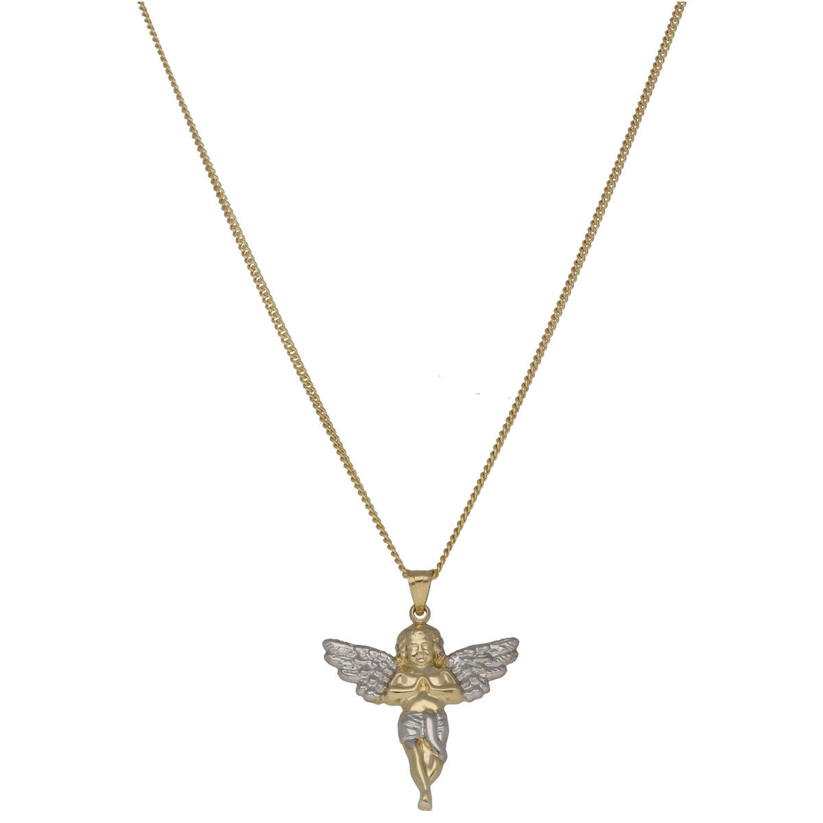 New 14ct Bi-Colour Gold Cherub Pendant With Chain 16"