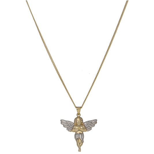 New 14ct Bi-Colour Gold Cherub Pendant With Chain 16"
