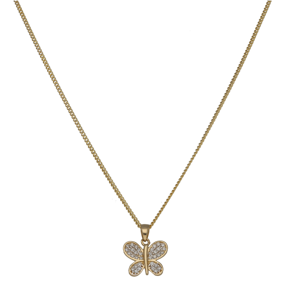 New 14ct Gold Cubic Zirconia Butterfly Pendant With Chain 14"