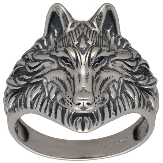 New Sterling Silver Oxidised Wolf Head Ring Size V