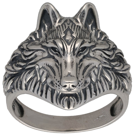New Sterling Silver Oxidised Wolf Head Ring Size V