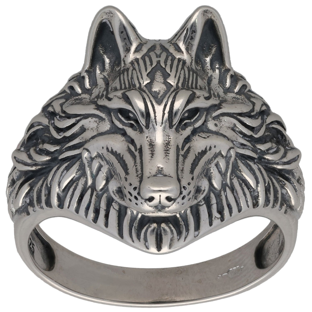 New Sterling Silver Oxidised Wolf Head Ring Size X