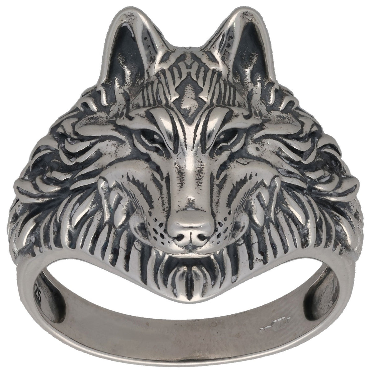New Sterling Silver Oxidised Wolf Head Ring Size Z