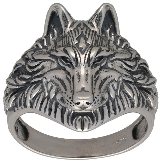 New Sterling Silver Oxidised Wolf Head Ring Size Z