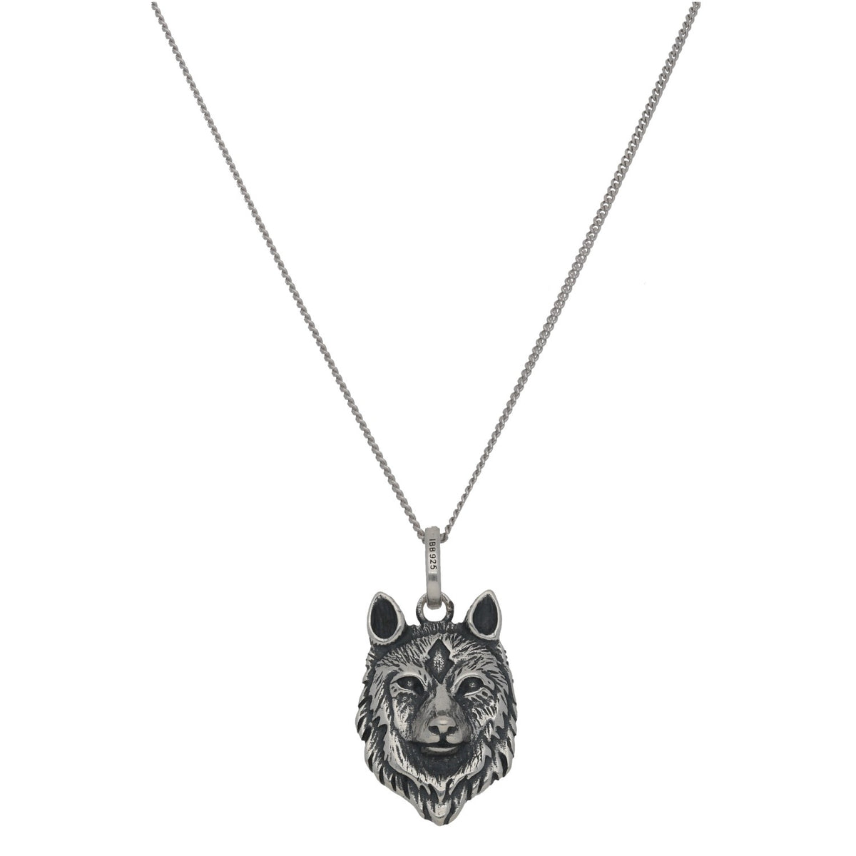 New Sterling Silver Oxidised Wolf Head Pendant With Chain 18"
