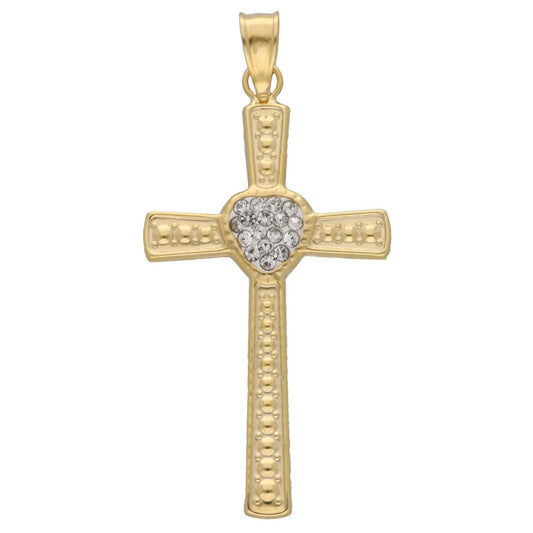 New 9ct Gold Cubic Zirconia Cross Pendant 30mm