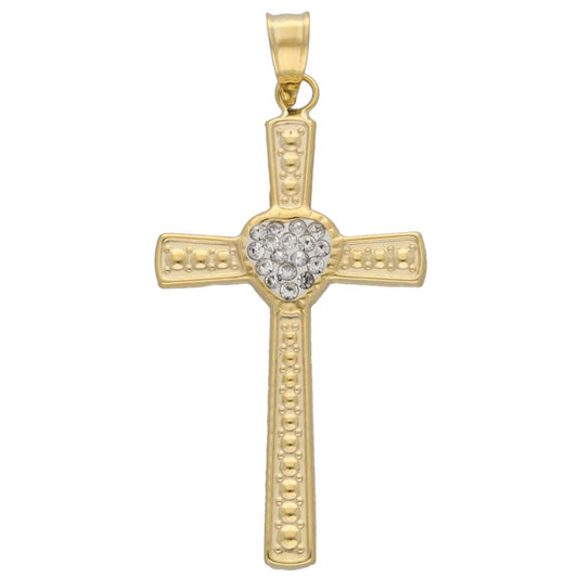 New 9ct Gold Cubic Zirconia Cross Pendant 30mm