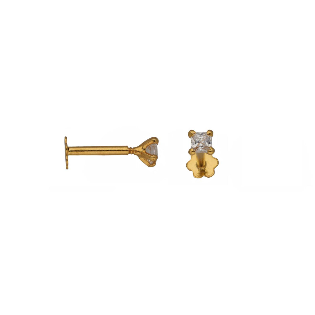 New 22ct Gold 2mm Cubic Zirconia Square Solitaire Stud Earrings