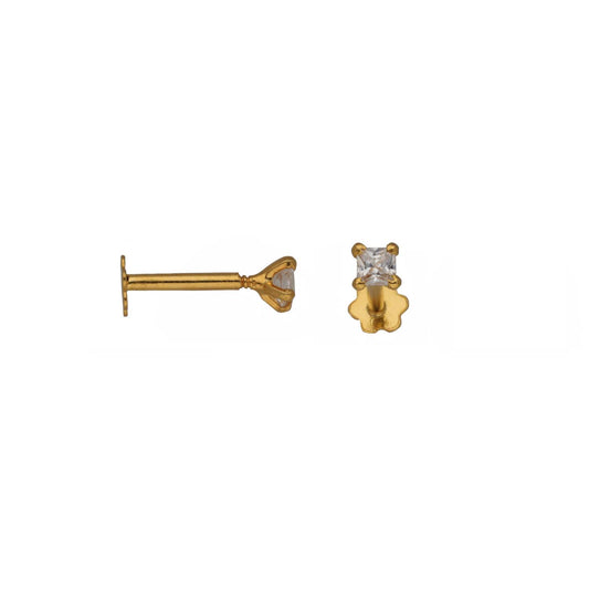 New 22ct Gold 2mm Cubic Zirconia Square Solitaire Stud Earrings