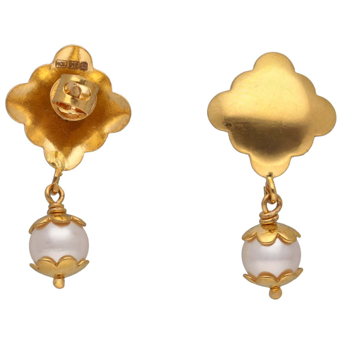 New 22ct Gold Pearl Drop Earrings