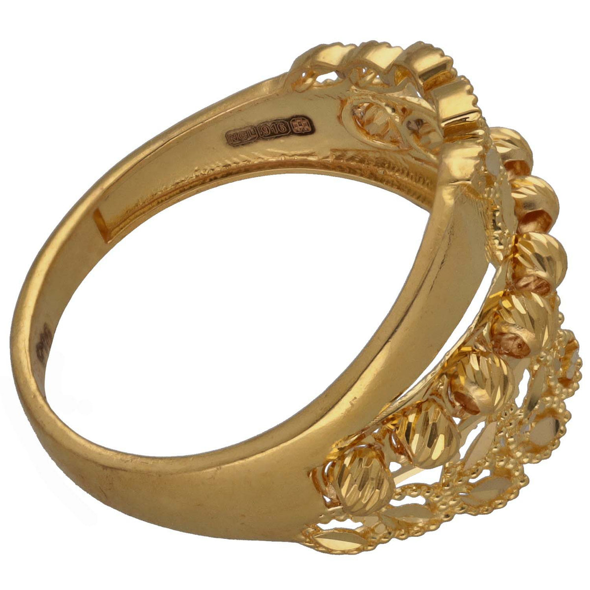 New 22ct Gold Beaded Floral Ring Size P