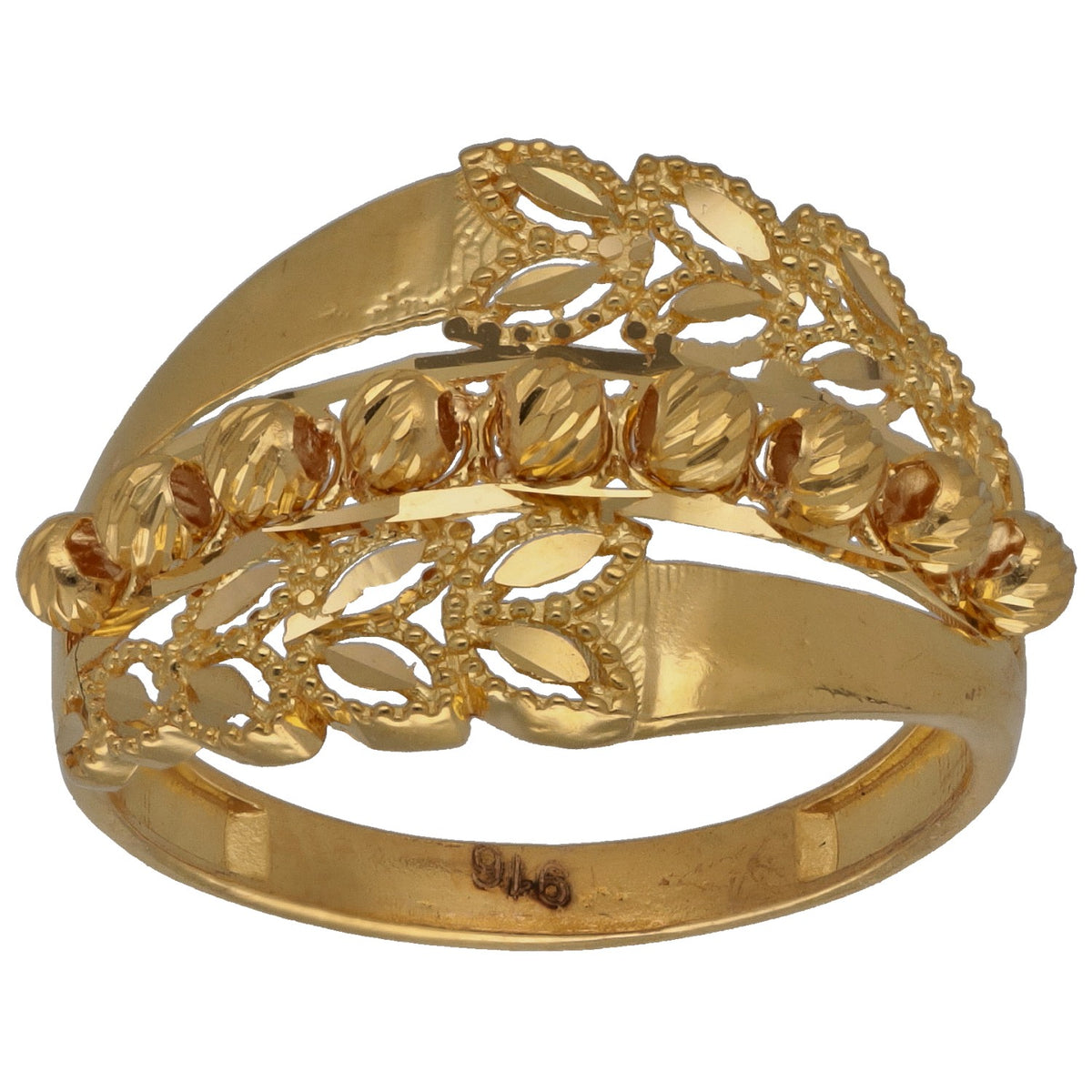 New 22ct Gold Beaded Floral Ring Size P