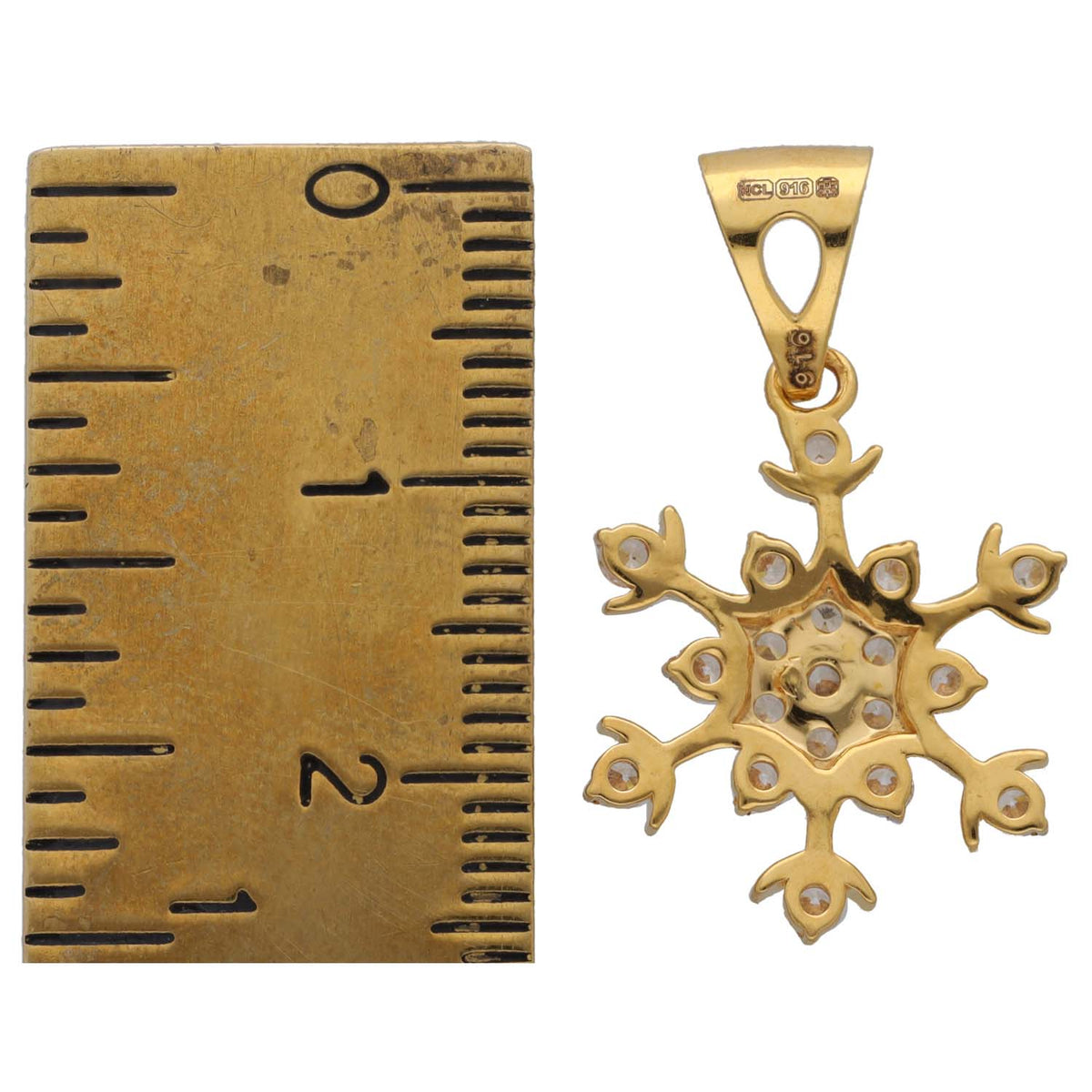 New 22ct Gold Cubic Zirconia Snowflake Pendant
