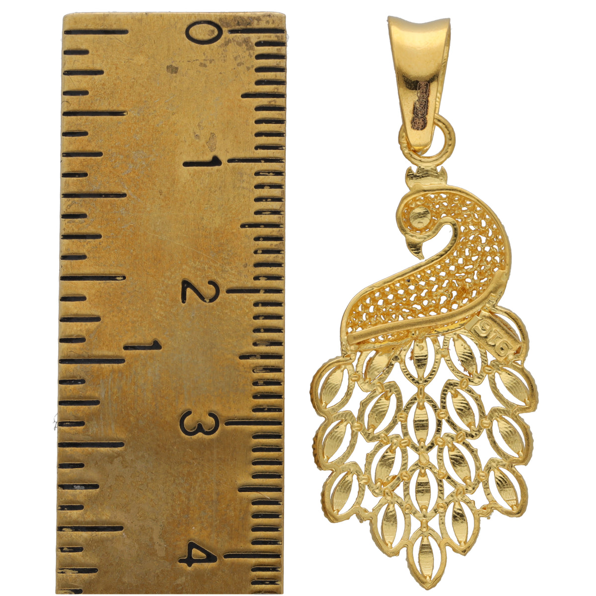 New 22ct Gold Filigree Peacock Pendant