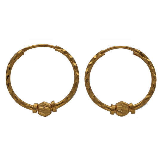 New 22ct Gold 15mm Beaded Fancy Hoop Earrings