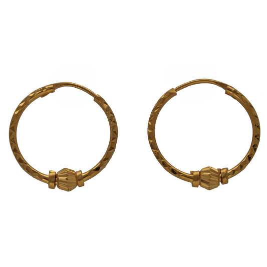 New 22ct Gold 15mm Beaded Fancy Hoop Earrings