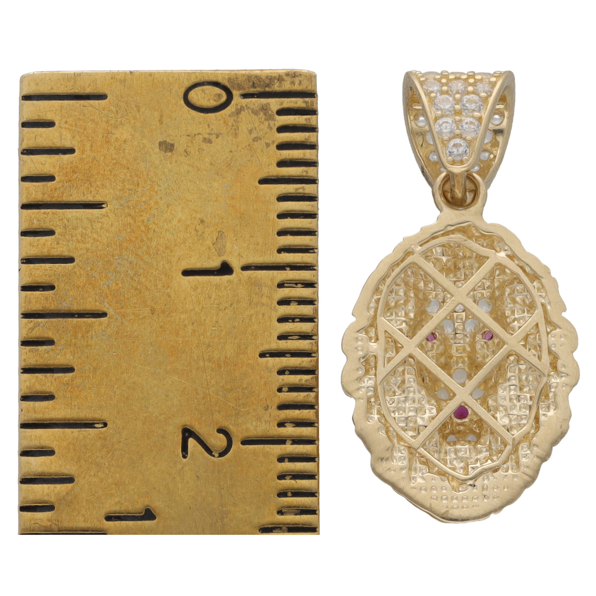 New 14ct Gold Red Stone & Cubic Zirconia Lionhead Pendant 18mm